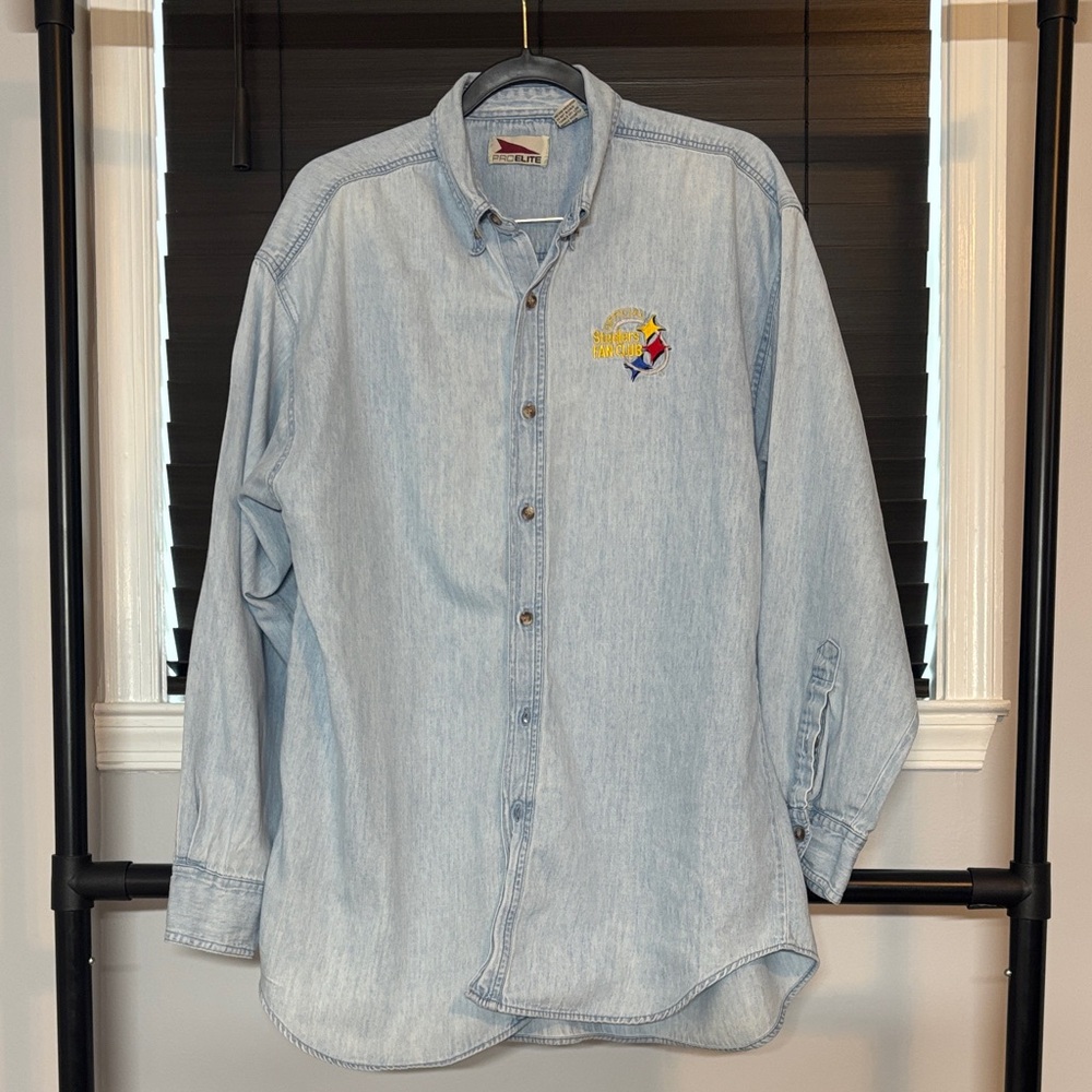 Light Blue Denim Button-Down Shirt-Steelers fan club